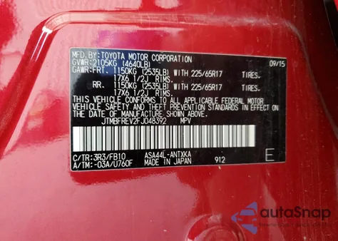 2015 Toyota Rav4 Le z USA, uszkodzony, nr VIN JTMBFREV2FJ048392